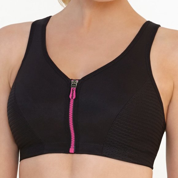 Glamorise SPORT Bra 36B (HIGH-IMPACT) Wicks (RACERBACK) T-Back Zip-Up Black NEW - Picture 4 of 16